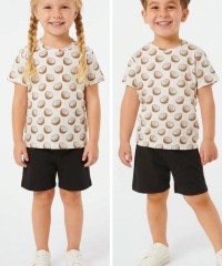 Coconat Desenli Pamuklu Tişört ve Şortlu Çocuk Takım  | Unisex Kalıp