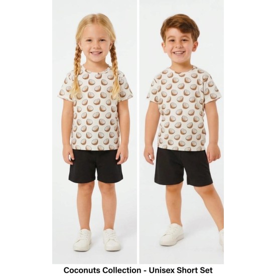 Coconat Desenli Pamuklu Tişört ve Şortlu Çocuk Takım  | Unisex Kalıp