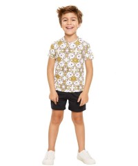 Pamuklu Günlük İkili Çocuk Takımı | Versace Desen | Tişört: %100 Pamuk, Şort: %95 Pamuk %5 Likra