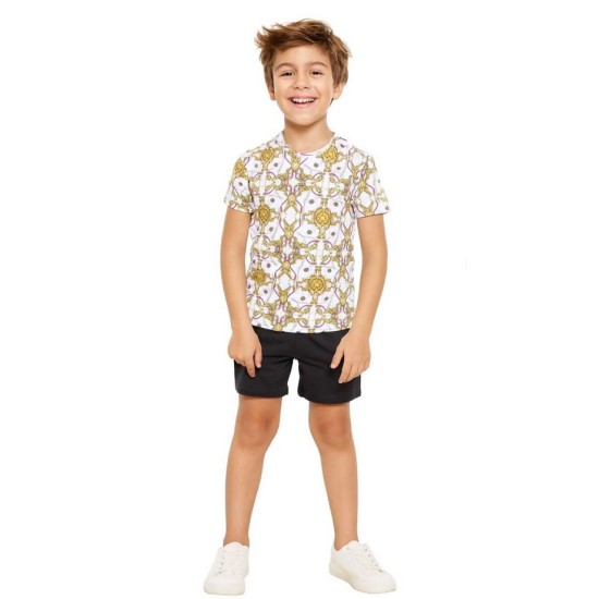 Pamuklu Günlük İkili Çocuk Takımı | Versace Desen | Tişört: %100 Pamuk, Şort: %95 Pamuk %5 Likra