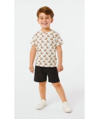 Pamuklu Günlük İkili Çocuk Takımı | Coconat Desen | Tişört: %100 Pamuk, Şort: %95 Pamuk %5 Likra