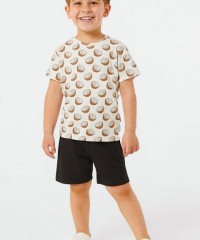 Pamuklu Günlük İkili Çocuk Takımı | Coconat Desen | Tişört: %100 Pamuk, Şort: %95 Pamuk %5 Likra