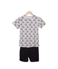 Pamuklu Günlük İkili Çocuk Takımı | Coconat Desen | Tişört: %100 Pamuk, Şort: %95 Pamuk %5 Likra