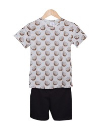 Pamuklu Günlük İkili Çocuk Takımı | Coconat Desen | Tişört: %100 Pamuk, Şort: %95 Pamuk %5 Likra