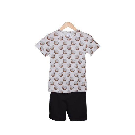 Pamuklu Günlük İkili Çocuk Takımı | Coconat Desen | Tişört: %100 Pamuk, Şort: %95 Pamuk %5 Likra