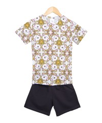 Pamuklu Günlük İkili Çocuk Takımı | Versace Desen | Tişört: %100 Pamuk, Şort: %95 Pamuk %5 Likra