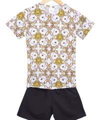 Pamuklu Günlük İkili Çocuk Takımı | Versace Desen | Tişört: %100 Pamuk, Şort: %95 Pamuk %5 Likra