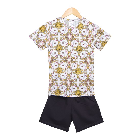 Pamuklu Günlük İkili Çocuk Takımı | Versace Desen | Tişört: %100 Pamuk, Şort: %95 Pamuk %5 Likra