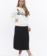 Kadife Kuş Desenli Şardonlu (Içi Polarlı) Ekru Regular Fit Bisiklet Yaka Kadın Sweatshirt