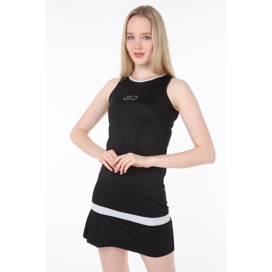 Kadın Gri Biyeli Siyah Şortlu Tenis Elbisesi
