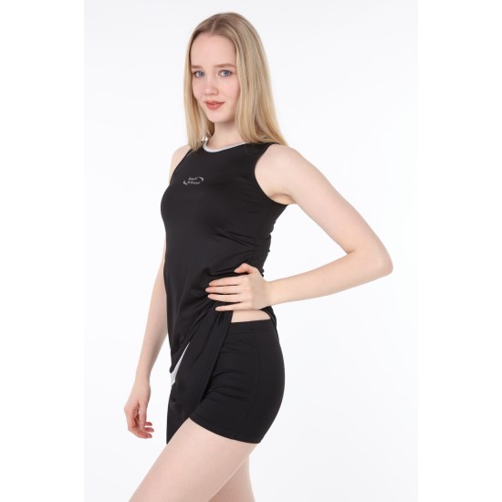 Kadın Gri Biyeli Siyah Şortlu Tenis Elbisesi