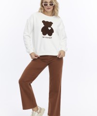 Kadife Be Yourself Desenli Ekru Yumuşak Dokulu Regular Fit Bisiklet Yaka Kadın Sweatshirt Kadife Be Yourself Desenli Ekru Yumuşak Dokulu Regular Fit Bisiklet Yaka Kadın Sweatshirt
