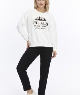 Kadife The Alps Desenli Ekru Yumuşak Dokulu Regular Fit Bisiklet Yaka Kadın Sweatshirt