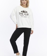 Kadife The Alps Desenli Ekru Yumuşak Dokulu Regular Fit Bisiklet Yaka Kadın Sweatshirt Kadife The Alps Desenli Ekru Yumuşak Dokulu Regular Fit Bisiklet Yaka Kadın Sweatshirt