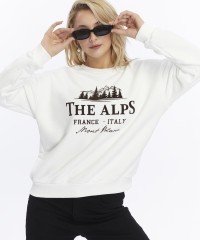 Kadife The Alps Desenli Ekru Yumuşak Dokulu Regular Fit Bisiklet Yaka Kadın Sweatshirt Kadife The Alps Desenli Ekru Yumuşak Dokulu Regular Fit Bisiklet Yaka Kadın Sweatshirt