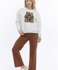 Kadife Ayıcıklar Desenli Gri Melanj Yumuşak Dokulu Regular Fit Bisiklet Yaka Kadın Sweatshirt Kadife Ayıcıklar Desenli Gri Melanj Yumuşak Dokulu Regular Fit Bisiklet Yaka Kadın Sweatshirt