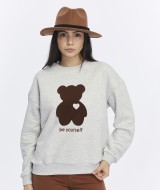 Kadife Be Yourself Desenli Gri Melanj Yumuşak Dokulu Regular Fit Bisiklet Yaka Kadın Sweatshirt