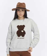Kadife Be Yourself Desenli Gri Melanj Yumuşak Dokulu Regular Fit Bisiklet Yaka Kadın Sweatshirt Kadife Be Yourself Desenli Gri Melanj Yumuşak Dokulu Regular Fit Bisiklet Yaka Kadın Sweatshirt
