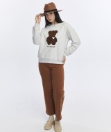 Kadife Be Yourself Desenli Gri Melanj Yumuşak Dokulu Regular Fit Bisiklet Yaka Kadın Sweatshirt