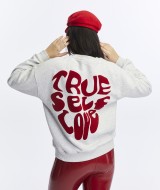 Kadife True Self Love Desenli Gri Melanj Yumuşak Dokulu Regular Fit Bisiklet Yaka Kadın Sweatshirt