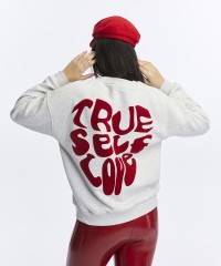 Kadife True Self Love Desenli Gri Melanj Yumuşak Dokulu Regular Fit Bisiklet Yaka Kadın Sweatshirt Kadife True Self Love Desenli Gri Melanj Yumuşak Dokulu Regular Fit Bisiklet Yaka Kadın Sweatshirt