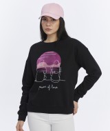 Kadife Gün Batımı Desenli Siyah Yumuşak Dokulu Regular Fit Bisiklet Yaka Kadın Sweatshirt
