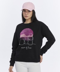 Kadife Gün Batımı Desenli Siyah Yumuşak Dokulu Regular Fit Bisiklet Yaka Kadın Sweatshirt Kadife Gün Batımı Desenli Siyah Yumuşak Dokulu Regular Fit Bisiklet Yaka Kadın Sweatshirt