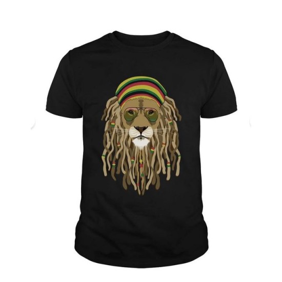 Hippi Aslan Baskılı Siyah T-Shirt | Uniseks