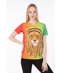 Hippi Aslan Baskılı Çok Renkli Slim Fit Tişört | Uniseks