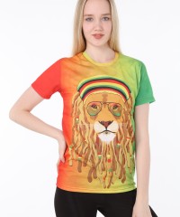 Hippi Aslan Baskılı Çok Renkli Slim Fit Tişört | Uniseks