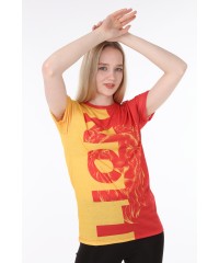 Sarı Kırmızı Aslan Baskılı Tişört | Uniseks