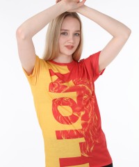 Sarı Kırmızı Aslan Baskılı Tişört | Uniseks