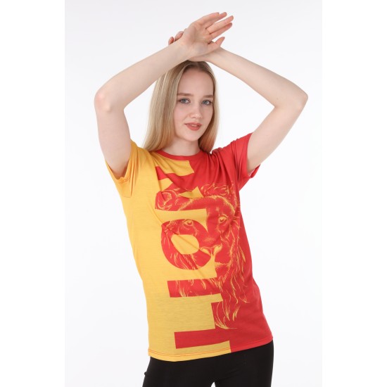 Sarı Kırmızı Aslan Baskılı Tişört | Uniseks