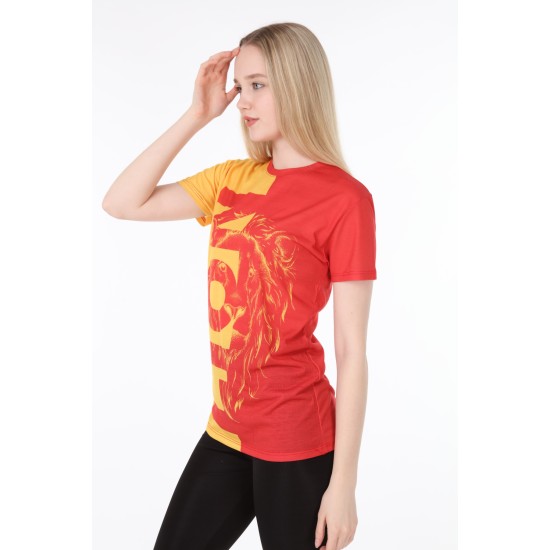 Sarı Kırmızı Aslan Baskılı Tişört | Uniseks