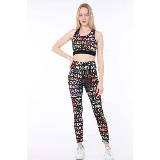 Kadın Baskılı Sporcu Tayt Alt Üst Takım