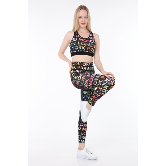 Kadın Baskılı Sporcu Tayt Alt Üst Takım
