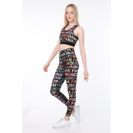 Kadın Baskılı Sporcu Tayt Alt Üst Takım