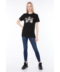 Üç Maymun Baskılı Siyah Tişört | Uniseks