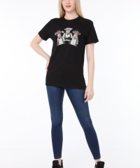 Üç Maymun Baskılı Siyah Tişört | Uniseks