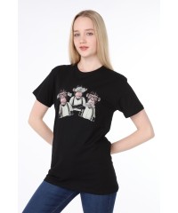 Üç Maymun Baskılı Siyah Tişört | Uniseks