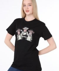 Üç Maymun Baskılı Siyah Tişört | Uniseks