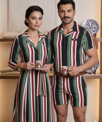 Vual Viskon Kumaş | Yeşil- Kırmızı- Siyah Çizgili