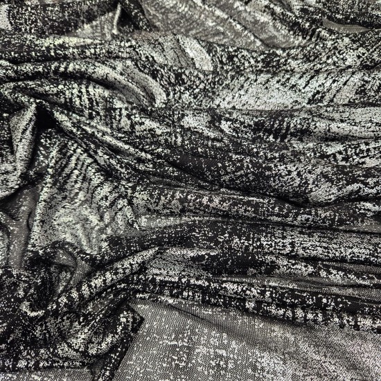 Gümüş Varak Baskılı Siyah Tül Kumaş |  A-04