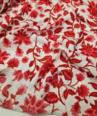 Penye Kırmızı Çiçekler Su yolu Kırışık Kumaş | A-03