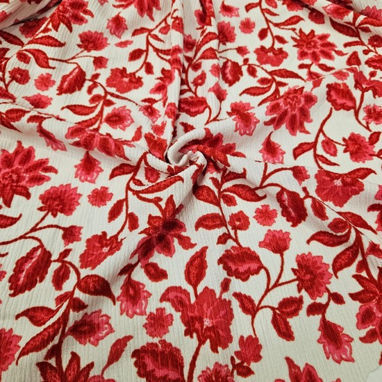 Penye Kırmızı Çiçekler Su yolu Kırışık Kumaş | A-03
