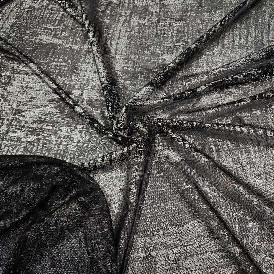 Gümüş Varak Baskılı Siyah Tül Kumaş |  A-04