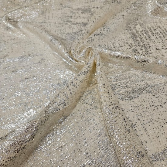 Gümüş Kumlama Baskı Krem Delikli Süprem Kumaş | A-08
