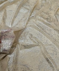 Gümüş Kumlama Baskı Krem Delikli Süprem Kumaş | A-08