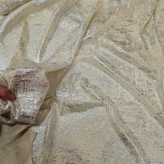 Gümüş Kumlama Baskı Krem Delikli Süprem Kumaş | A-08