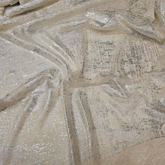 Gümüş Kumlama Baskı Krem Delikli Süprem Kumaş | A-08